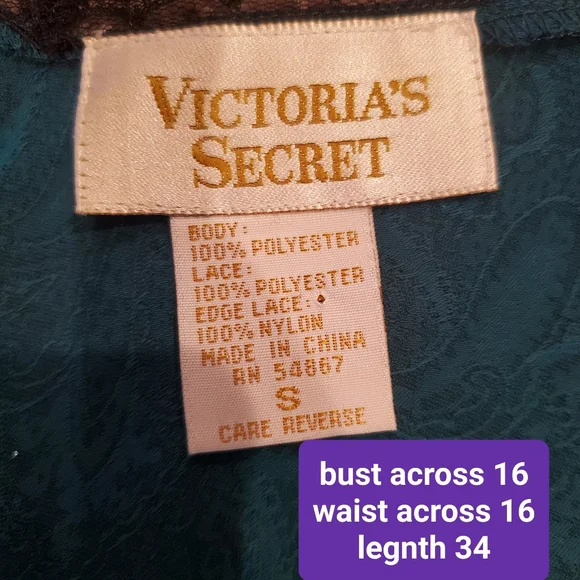 Vintage Victoria Secret teal printed lace trim button detail chemise s small - Picture 3 of 3